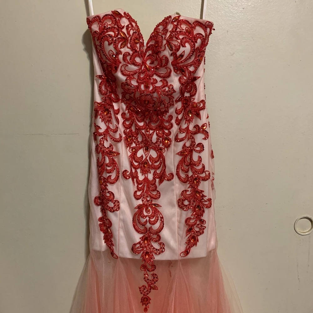 Coral strapless mermaid dress